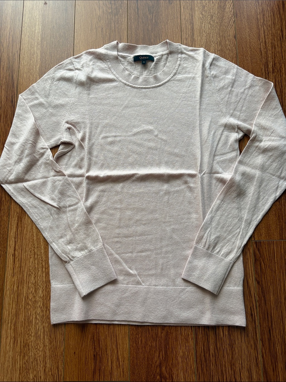 Quince Lightweight Cotton Cashmere Crew Sweater Sugar Stone (Pale Pink) Sm EUC - Picture 2 of 10